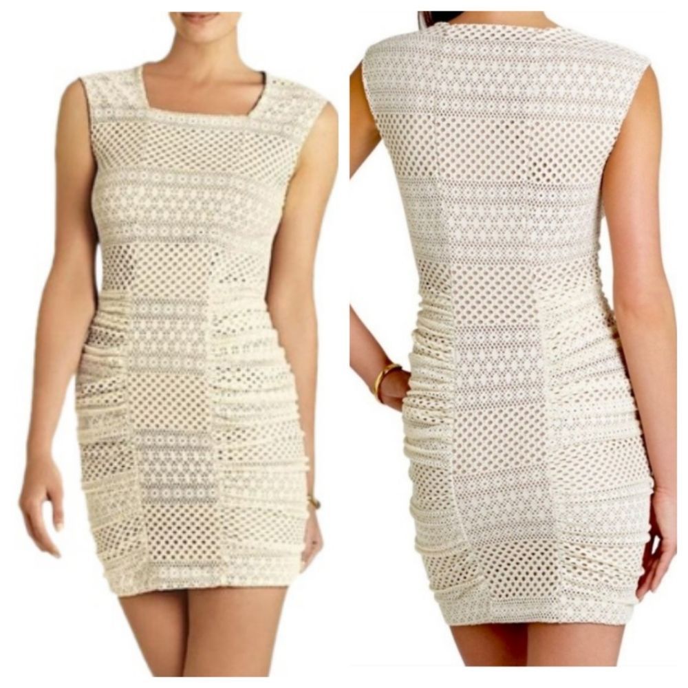 Ivory Mini Bodycon Cocktail Dress, Size Small